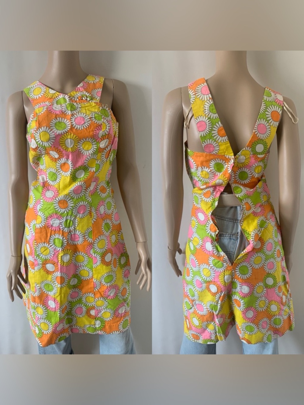 Insanely good vintage 60s 70s mod neon bright floral cotton casual party dress - Picture 4 of 16
